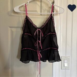 Urban Outfitters Kimchi Blue Black Ivy Lace Inset Top Bows Fairycore Coquette